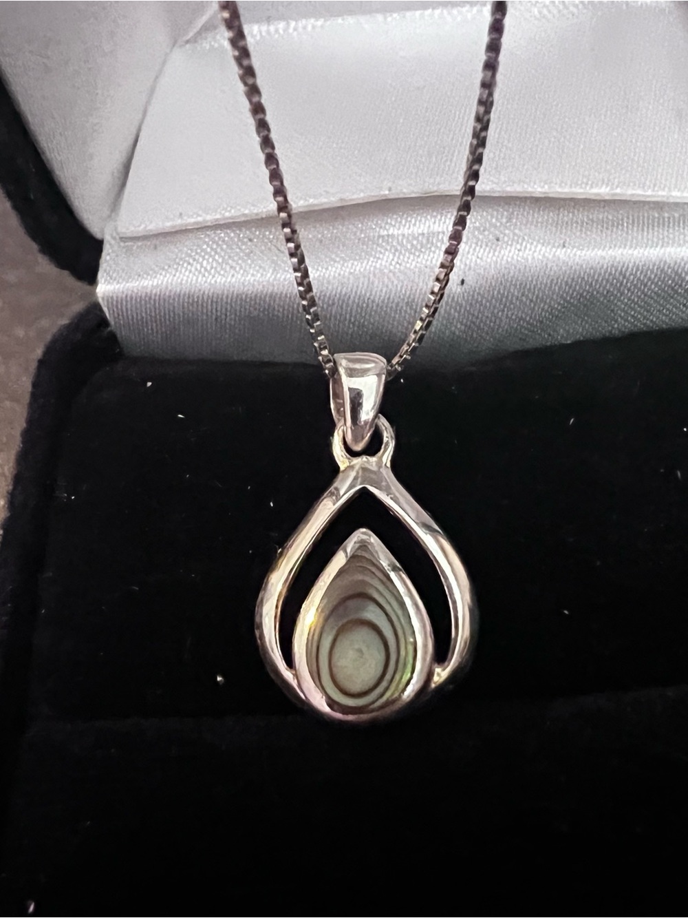 Sterling Teardrop Abalone Pendant Necklace - Silver and Green